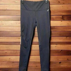 Asics Women's size small dark grey running leggings W back pocket & mesh knees